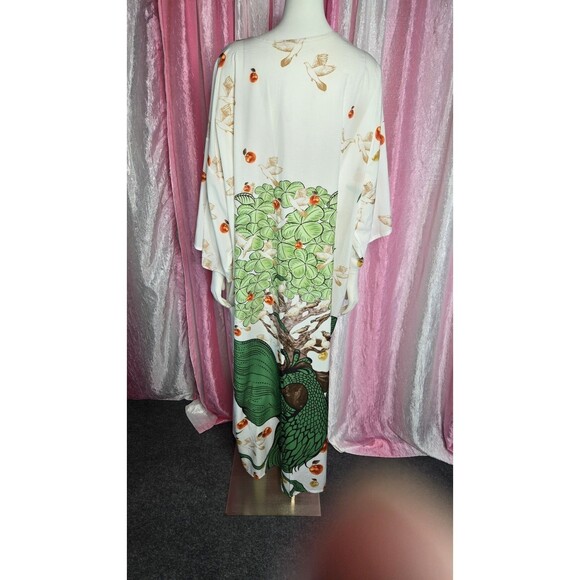 Art Beautiful White Tree Bird Tropical Kimono Maxi Robe One Size - Picture 7 of 16